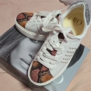 Jennifer Lopez White and Pink Patterned Sneakers